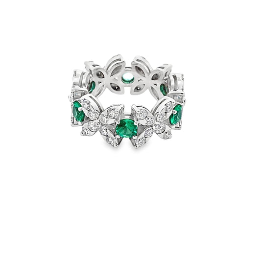 Xoxo Ring with Round Brilliant-Cut Emerald and Diamond in 14K White Gold