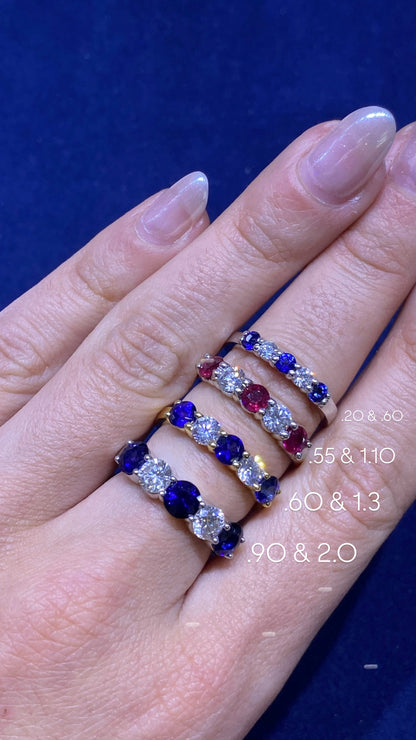 Five-Stone Halfway Round-Cut Sapphire, Ruby and Diamond Ring in 14K Gold