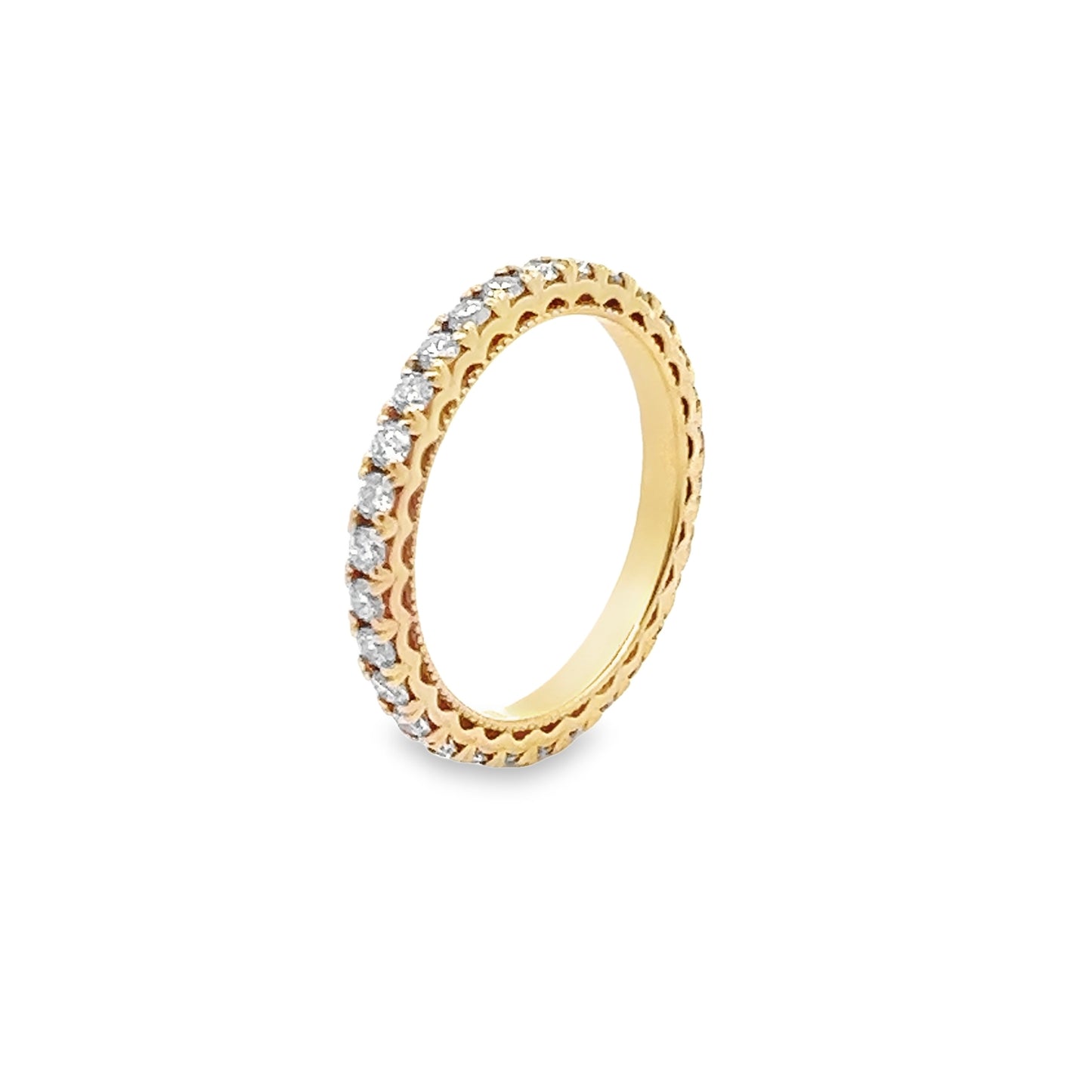 Milgrain Filigree Round-Cut Thin Diamond Eternity Ring in 14K Yellow Gold