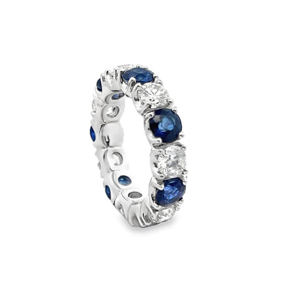 Round-Cut Sapphire and Diamond Eternity Ring in 14K White Gold