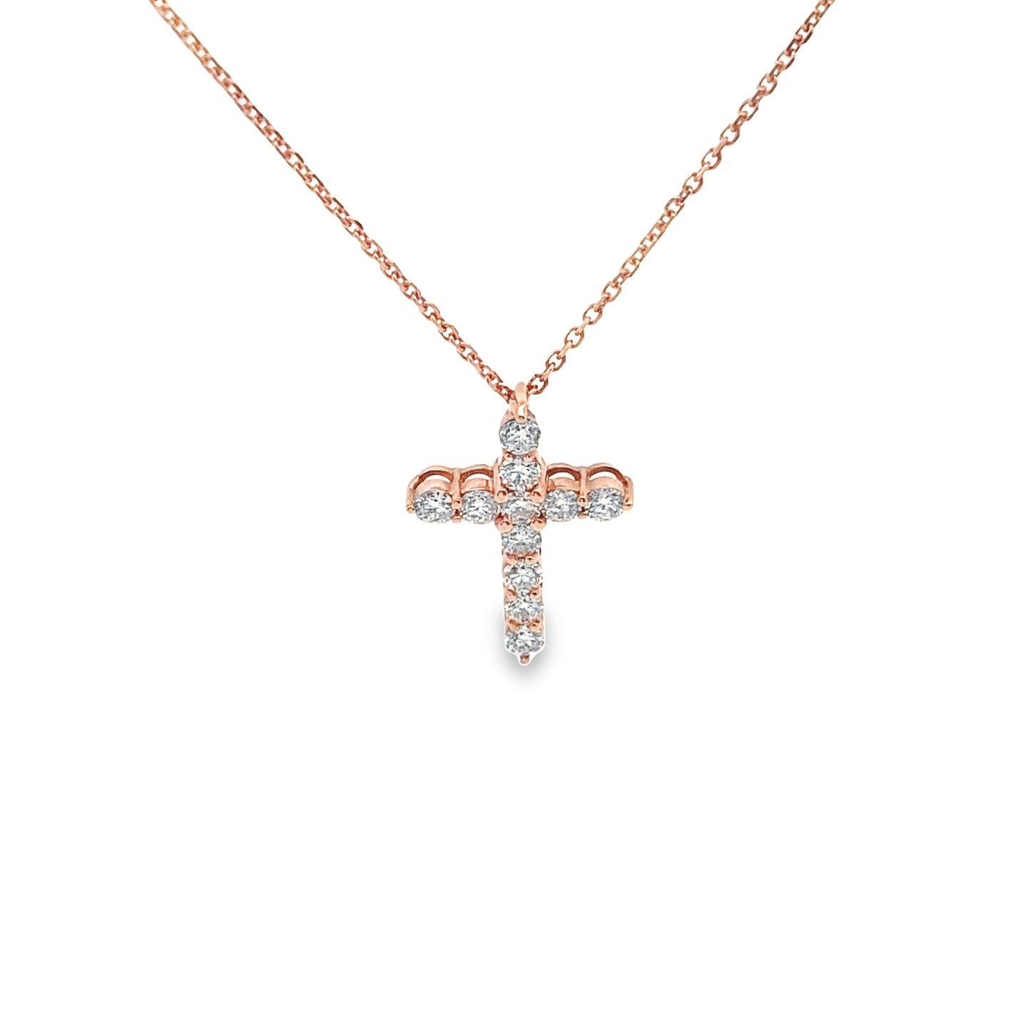 Round Cut Diamond Cross Pendant in 14K Rose Gold