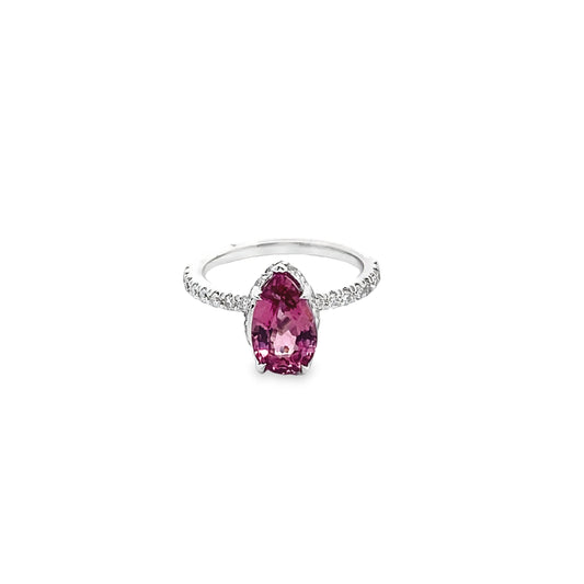 Pear-Shape Tourmaline and Diamond Ring in 14K White Gold