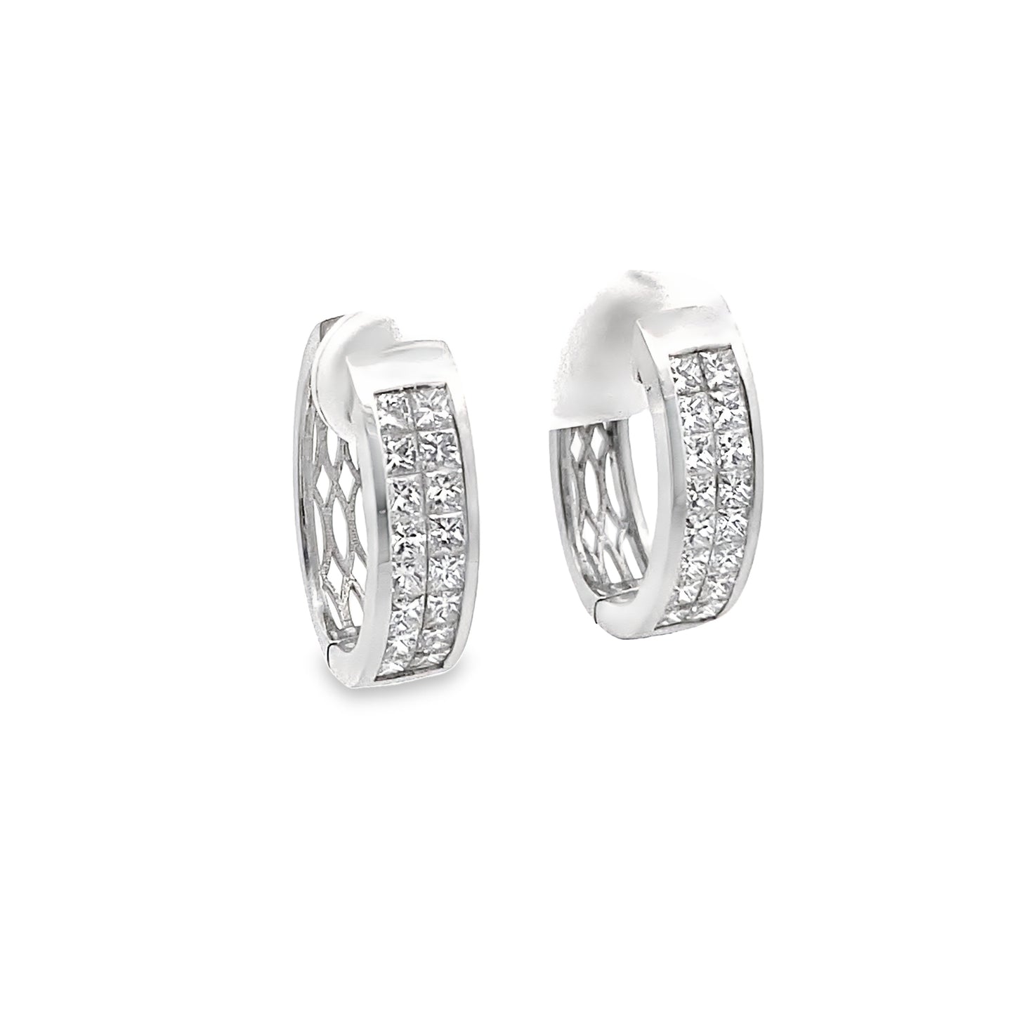 Princess-Cut Diamond Huggie Hoop Earrings in 14K White Gold