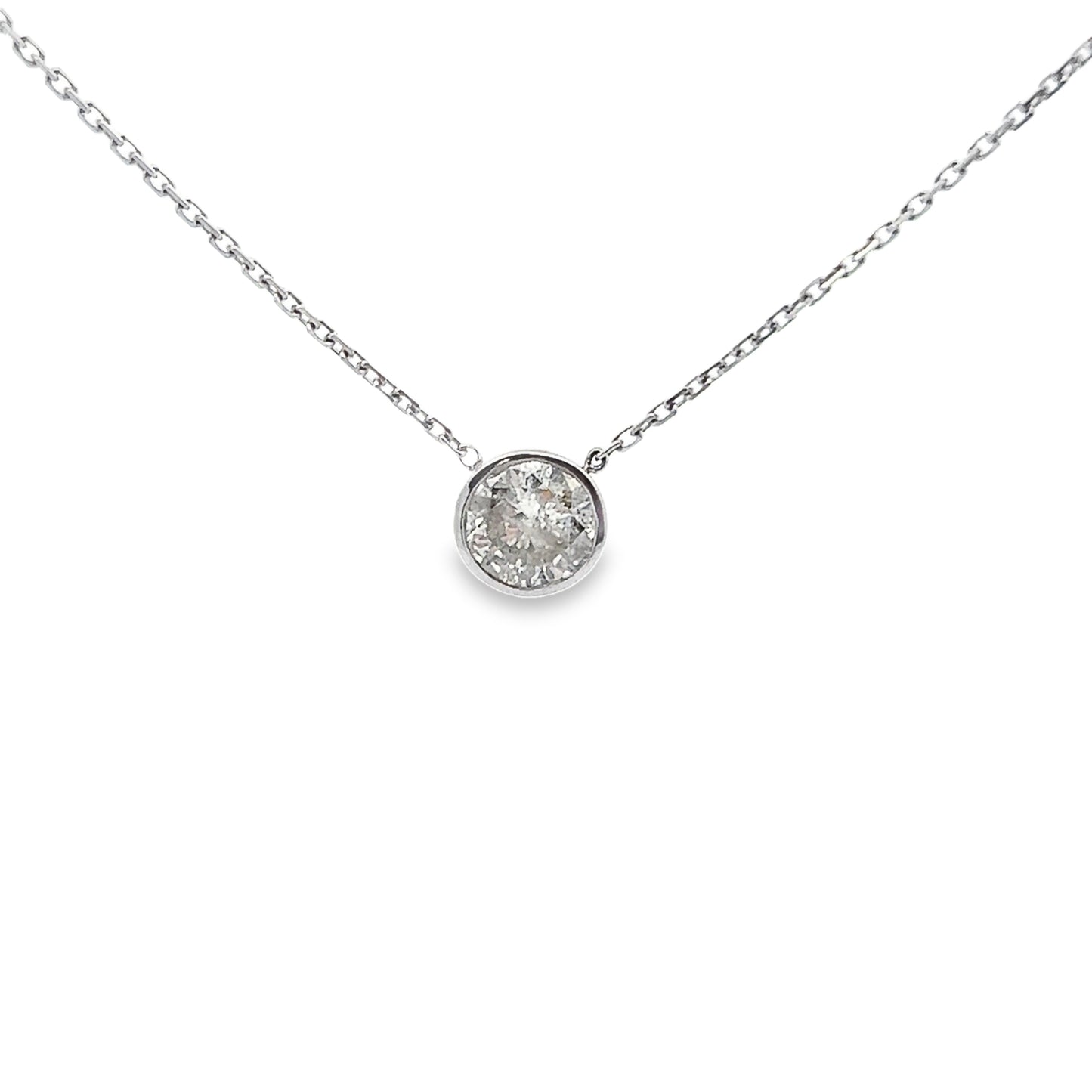 Bezel Set Round Brilliant-Cut Diamond Pendant in 14K White Gold