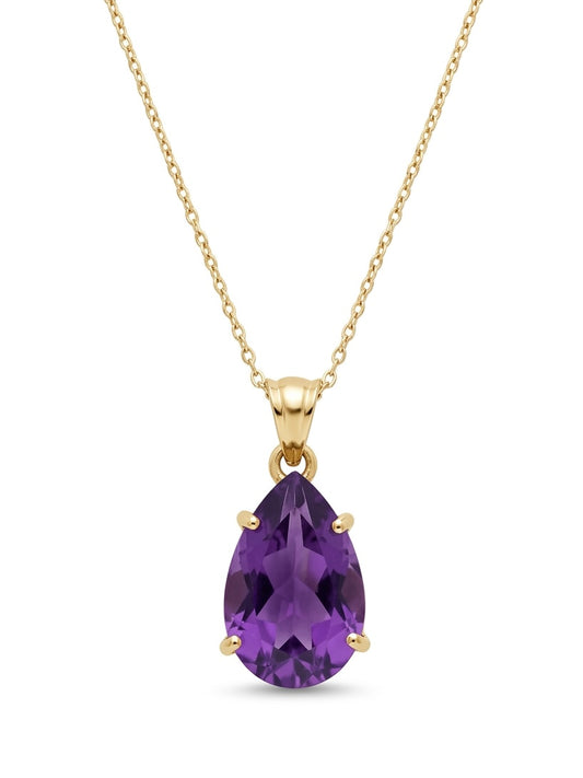 Pear-Cut Purple Amethyst Necklace in 14K Yellow Gold