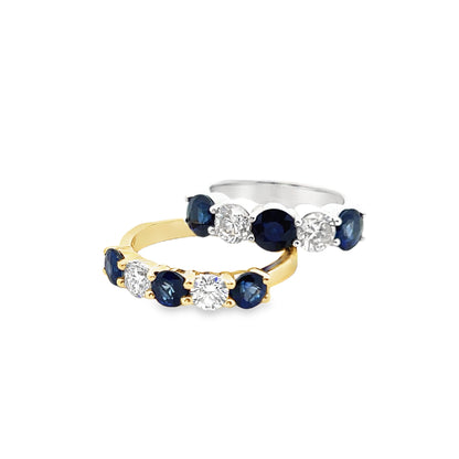 Five-Stone Halfway Round-Cut Sapphire, Ruby and Diamond Ring in 14K Gold