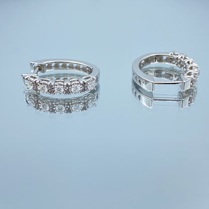 Halfway Round Diamond Hoop Earrings in 14K White Gold - L and L Jewelry