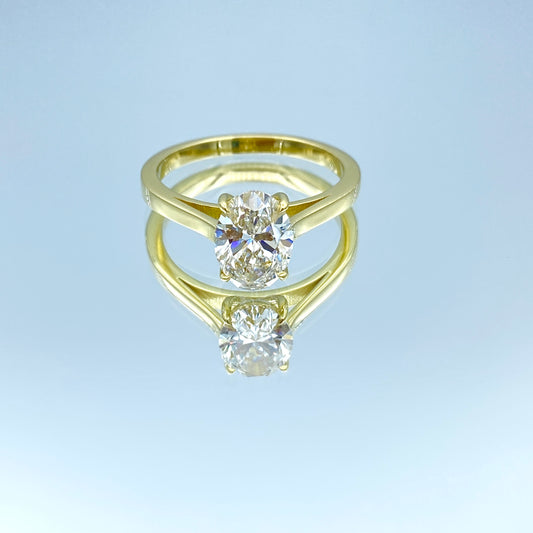 Solitaire Oval-Cut Diamond Engagement Ring in 18K Yellow Gold - L and L Jewelry