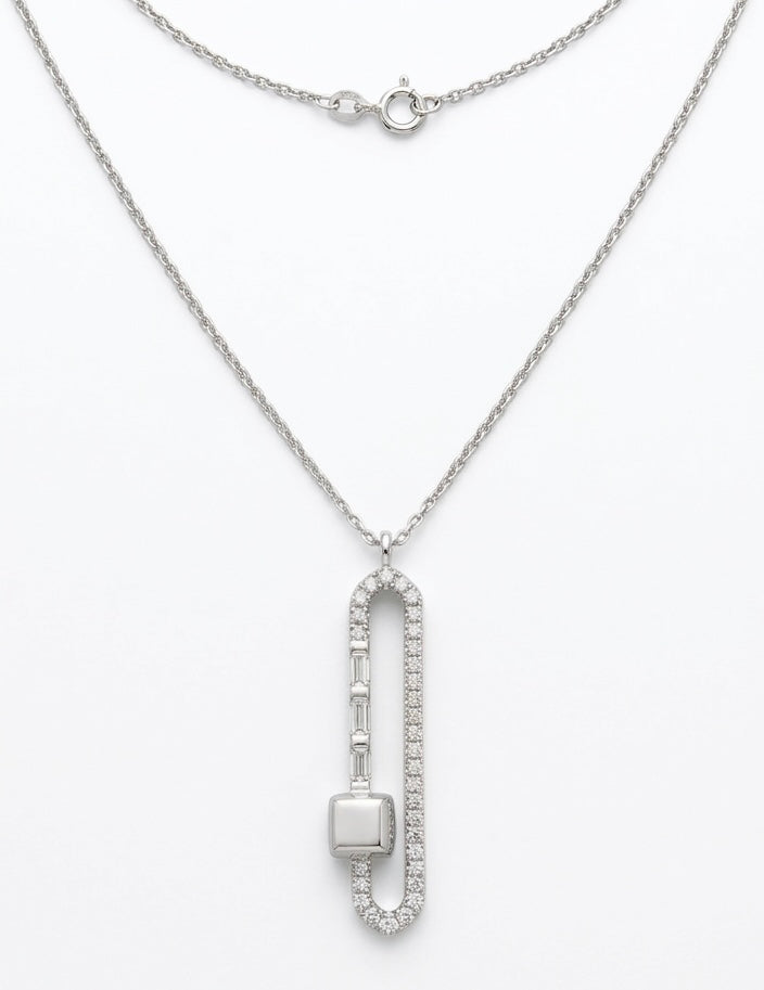 Elongated Diamond Link Pendant in 14K White Gold