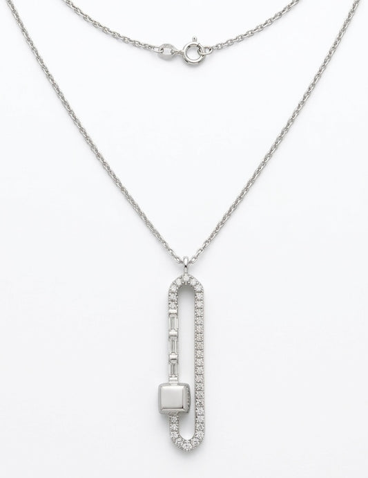 Elongated Diamond Link Pendant in 14K White Gold