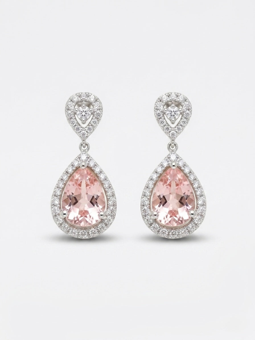 Pear-Cut Morganite & Diamond Earrings in 14K White Gold