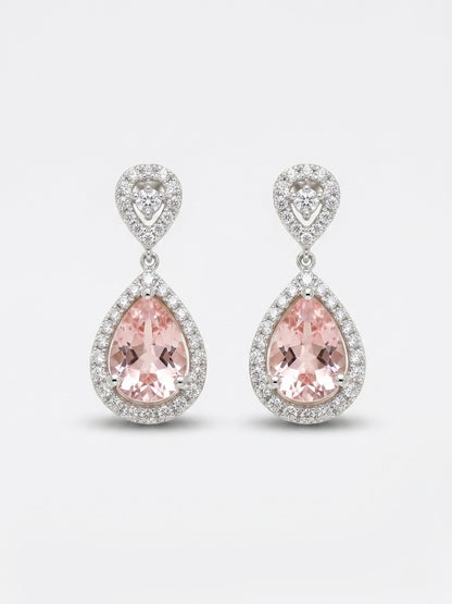 Pear-Cut Morganite & Diamond Earrings in 14K White Gold