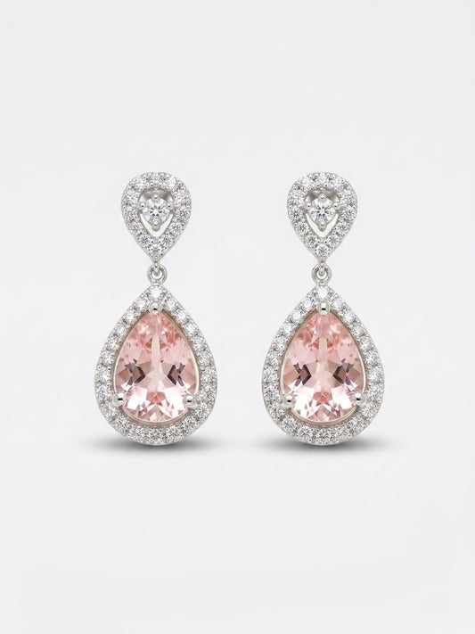 Pear-Cut Morganite & Diamond Earrings in 14K White Gold
