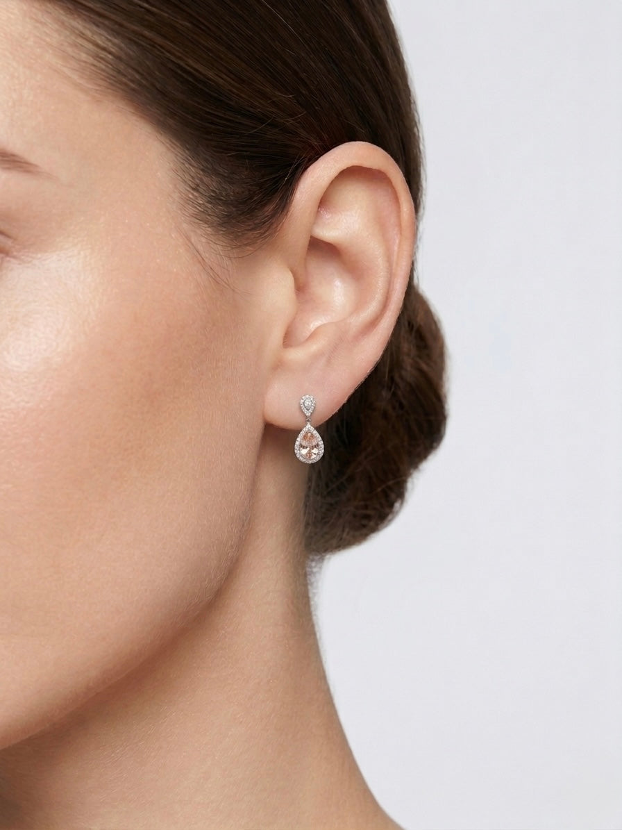 Pear-Cut Morganite & Diamond Earrings in 14K White Gold