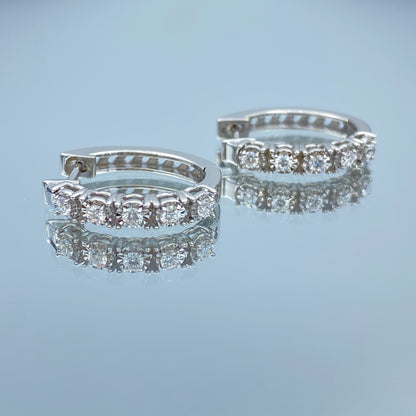 Halfway Round Diamond Hoop Earrings in 14K White Gold - L and L Jewelry