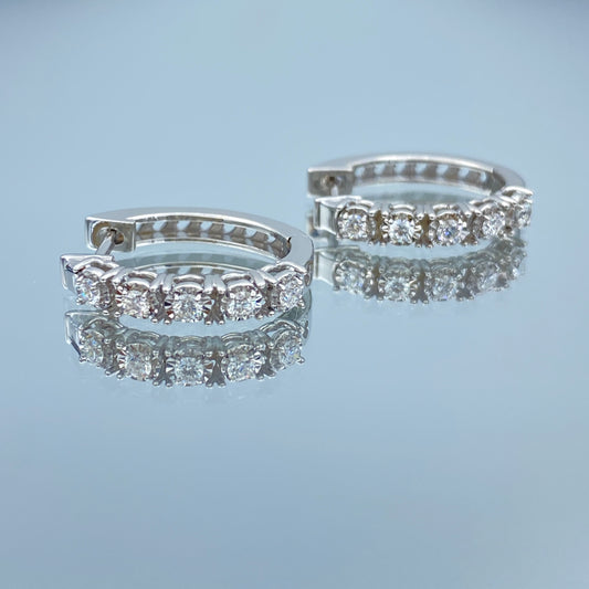 Halfway Round Diamond Hoop Earrings in 14K White Gold - L and L Jewelry