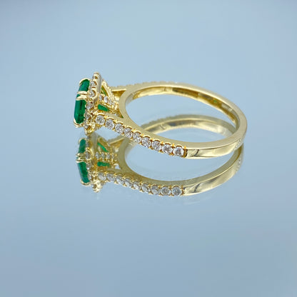 Halo Emerald and Diamond Ring in 14K Yellow gold - L and L Jewelry