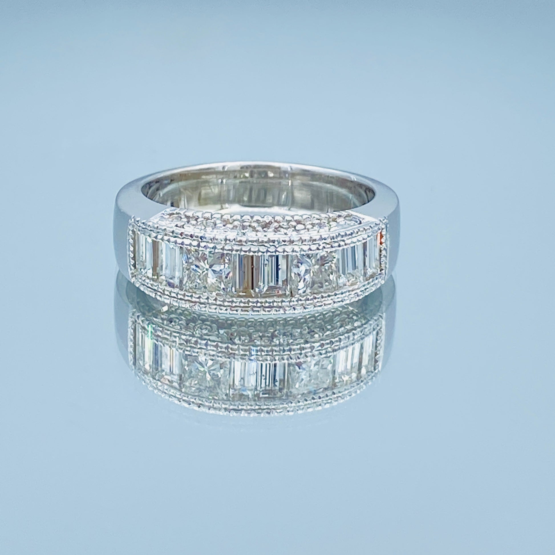 Channel Set Baguette-Cut and Princess-Cut Diamonds Ring in 14K White Gold - L and L Jewelry