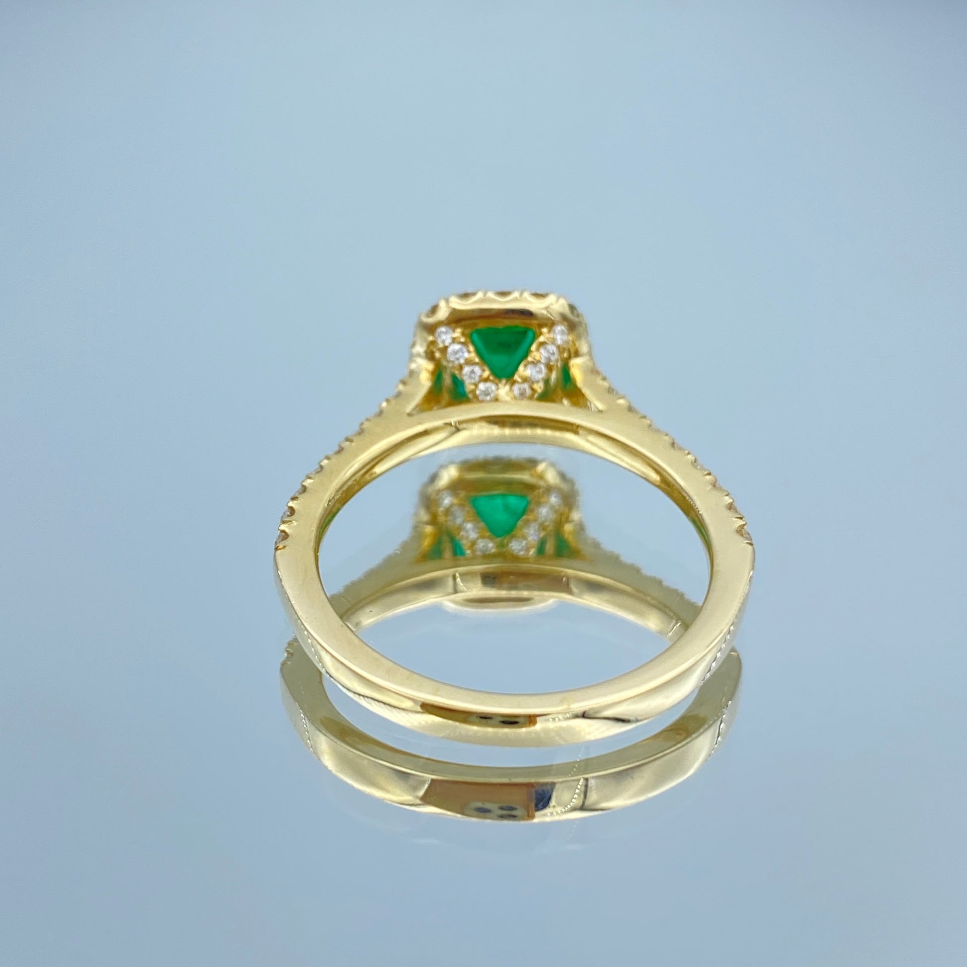 Halo Emerald and Diamond Ring in 14K Yellow gold - L and L Jewelry