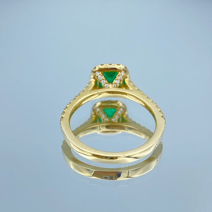 Halo Emerald and Diamond Ring in 14K Yellow gold - L and L Jewelry