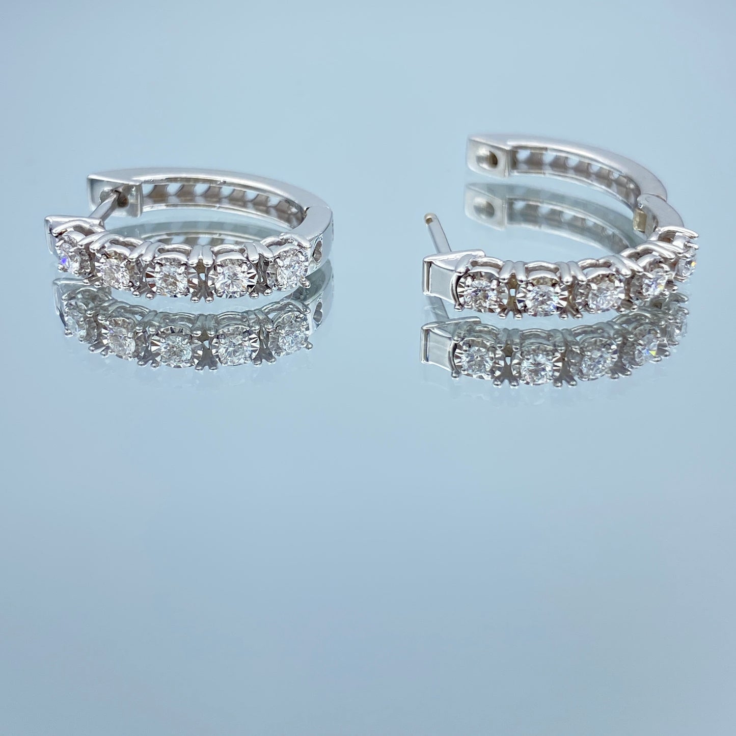 Halfway Round Diamond Hoop Earrings in 14K White Gold - L and L Jewelry