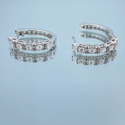 Halfway Round Diamond Hoop Earrings in 14K White Gold - L and L Jewelry