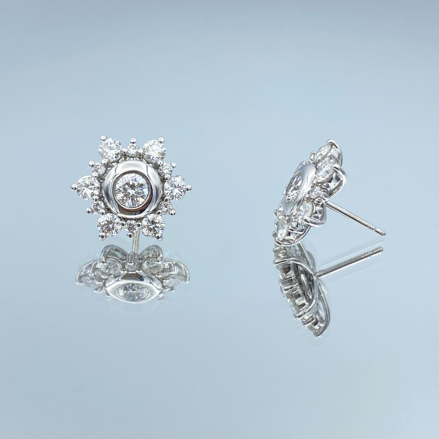 Floral Halo Jacket Diamond Stud Earrings