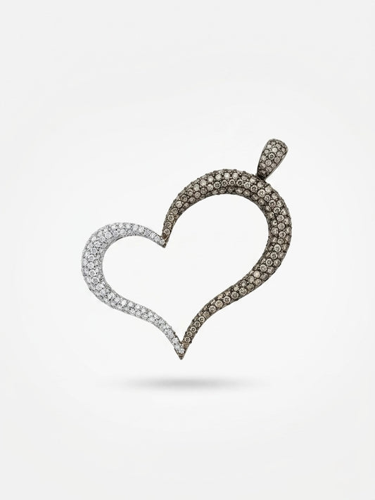 Champagne and Chocolate Diamond Heart Pendant in 14K White Gold and Black Rodium