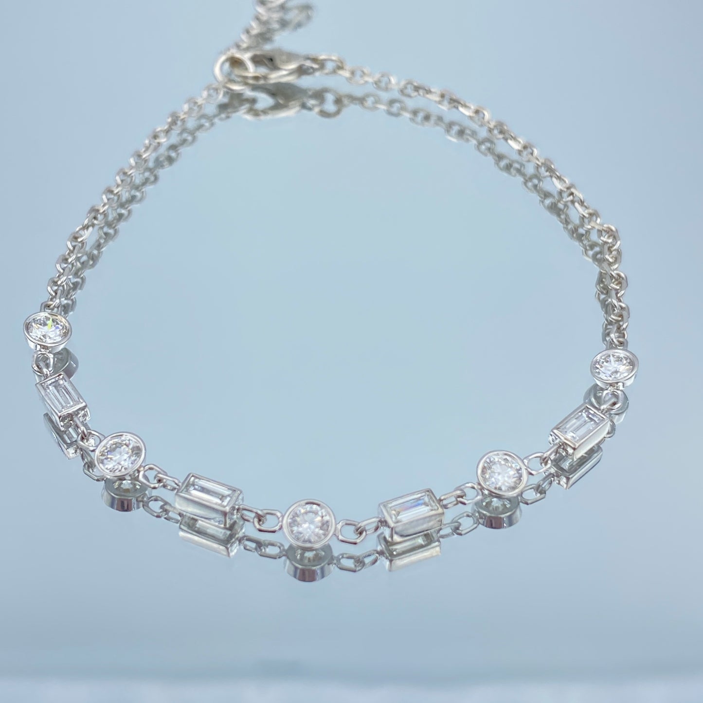 Round and Baguette Cut Diamond Bracelet in 14K White Gold - L and L Jewelry