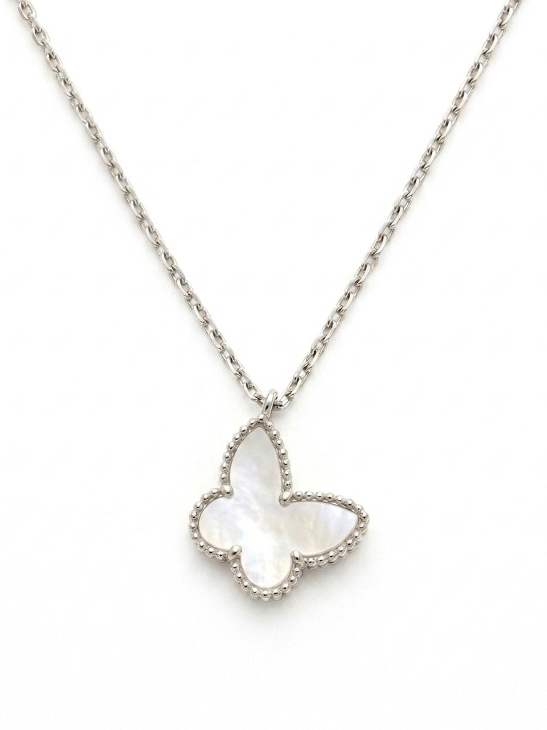 Mother of Pearl Butterfly Pendant in 18K White Gold