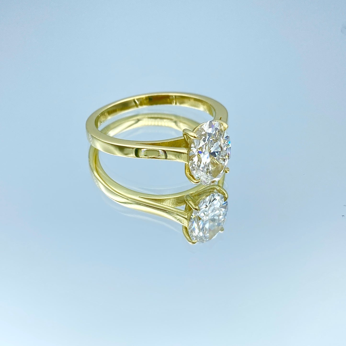 Solitaire Oval-Cut Diamond Engagement Ring in 18K Yellow Gold - L and L Jewelry