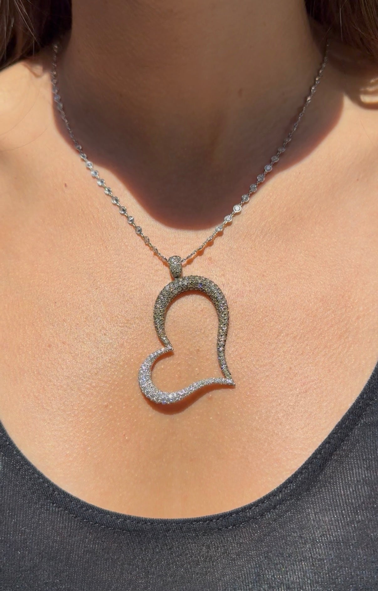 Champagne and Chocolate Diamond Heart Pendant in 14K White Gold and Black Rodium
