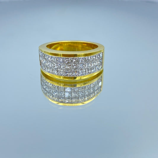 Invisible Setting Princess-Cut Diamond Ring in 18K Yellow  gold - L and L Jewelry