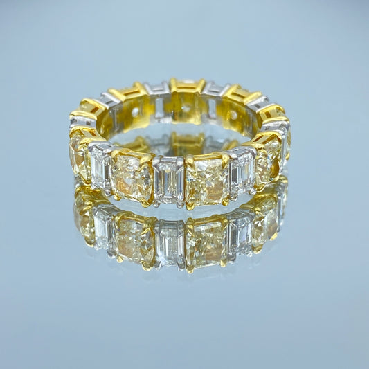 Two-Tone Yellow Diamond and White Diamond Cushion-Cut and Emerald-Cut Eternity Band