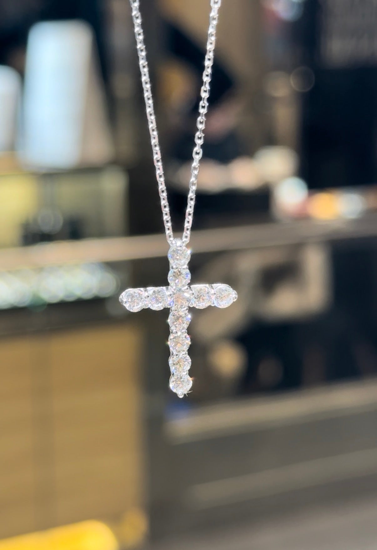 Round Brilliant Cut Diamond Cross Pendant in 14K White Gold