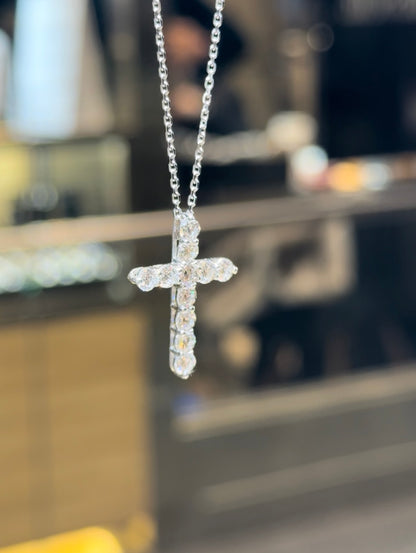 Round Brilliant Cut Diamond Cross Pendant in 14K White Gold
