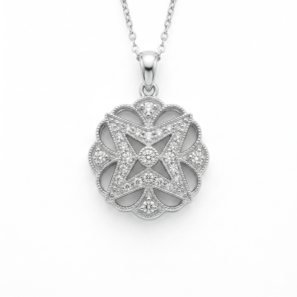 Vintage-Inspired Diamond Medallion Pendant in 14K White Gold