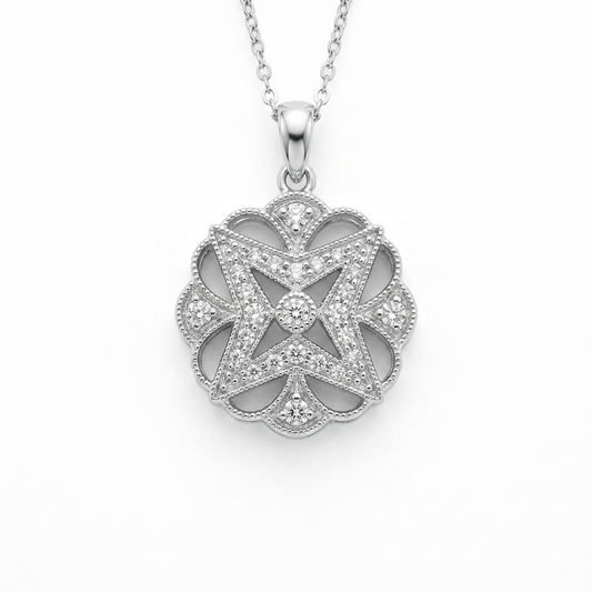 Vintage-Inspired Diamond Medallion Pendant in 14K White Gold