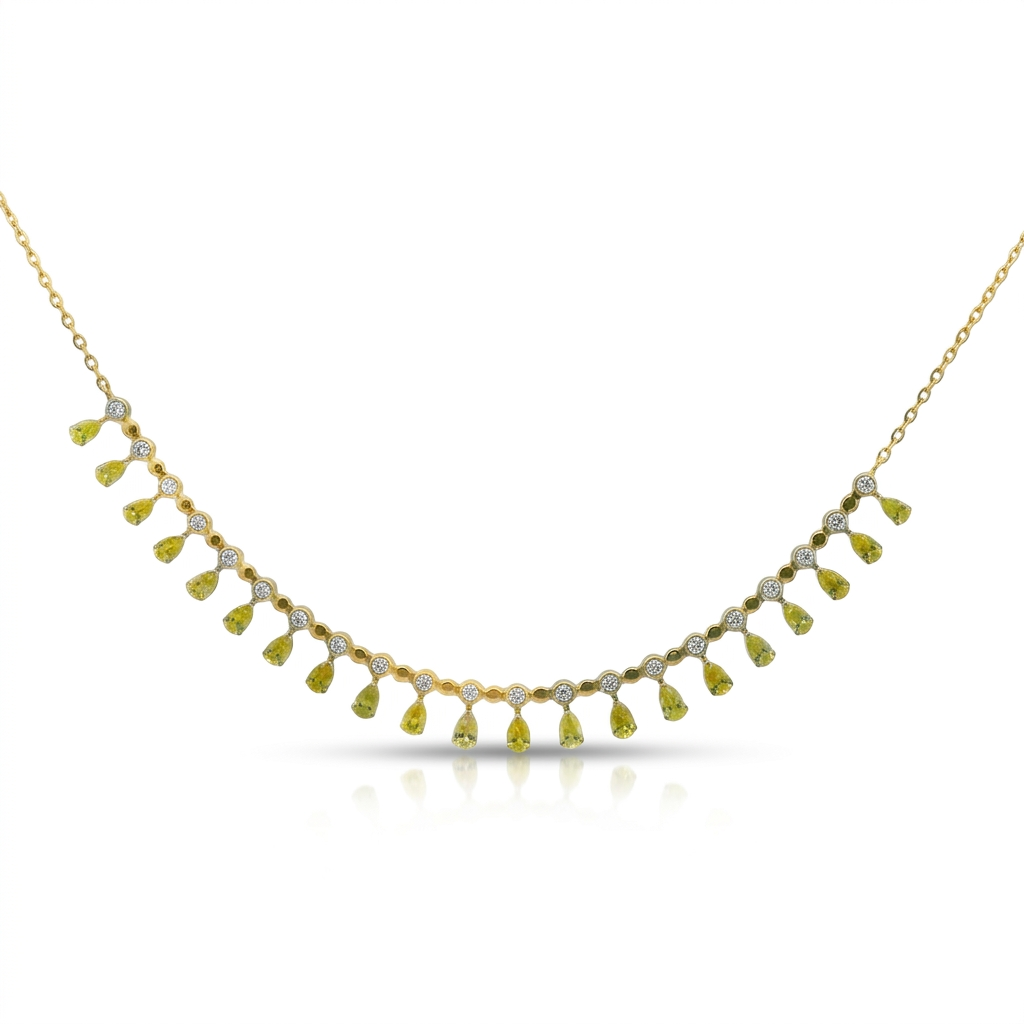 Pear Cut Yellow Diamond Necklace in 14K Yellow Gold