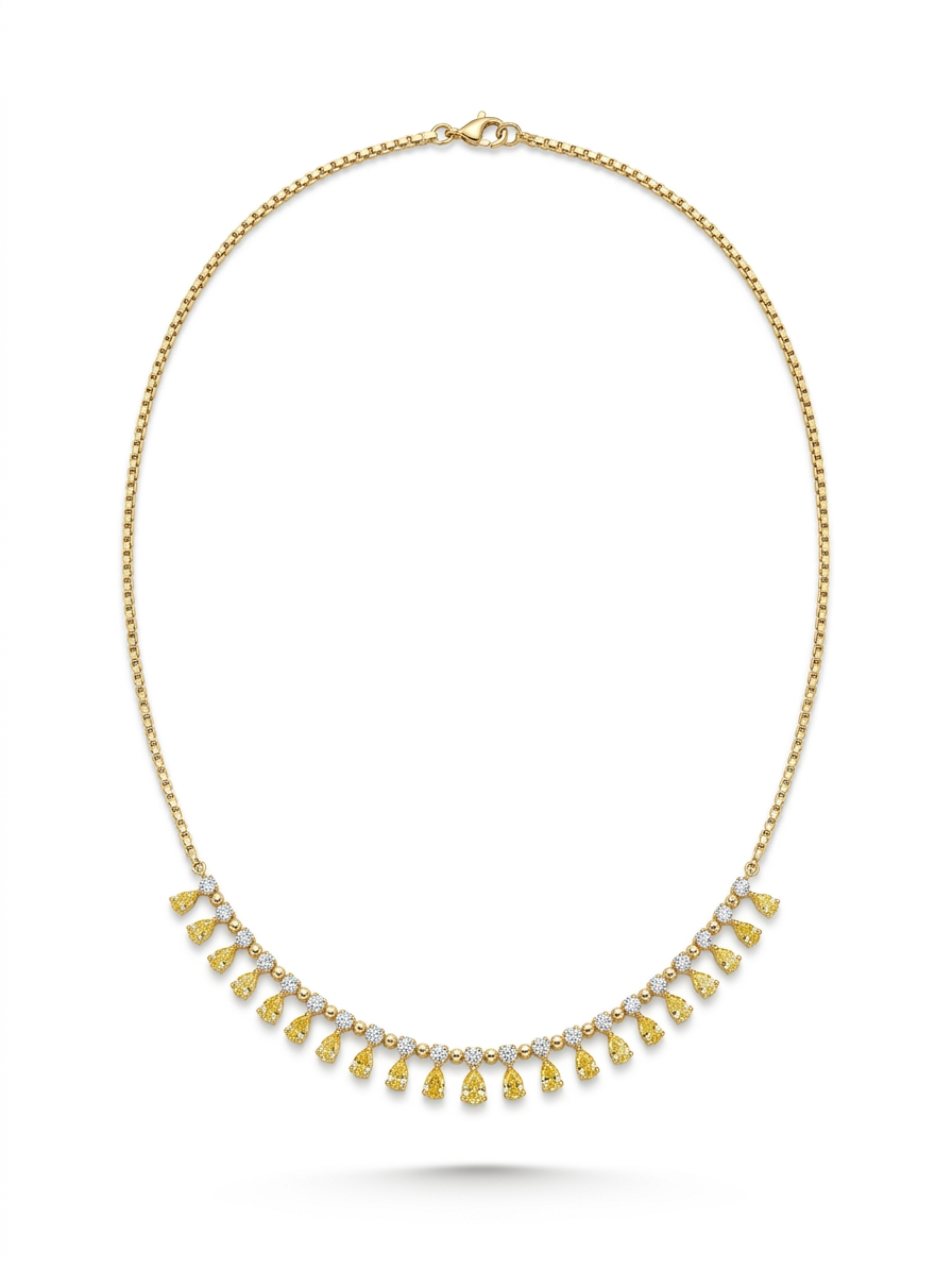 Pear Cut Yellow Diamond Necklace in 14K Yellow Gold