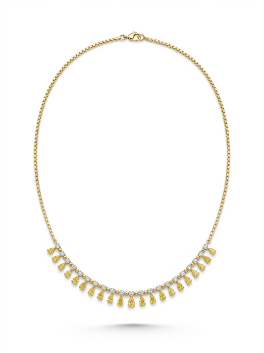 Pear Cut Yellow Diamond Necklace in 14K Yellow Gold