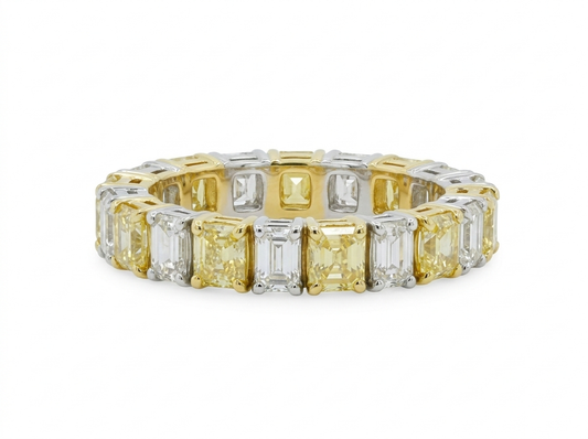 Cushion and Emerald-Cut Yellow and White Diamond Eternity Band