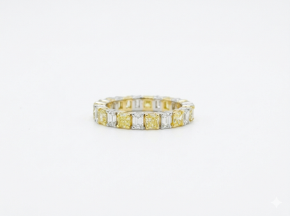 Cushion and Emerald-Cut Yellow and White Diamond Eternity Band