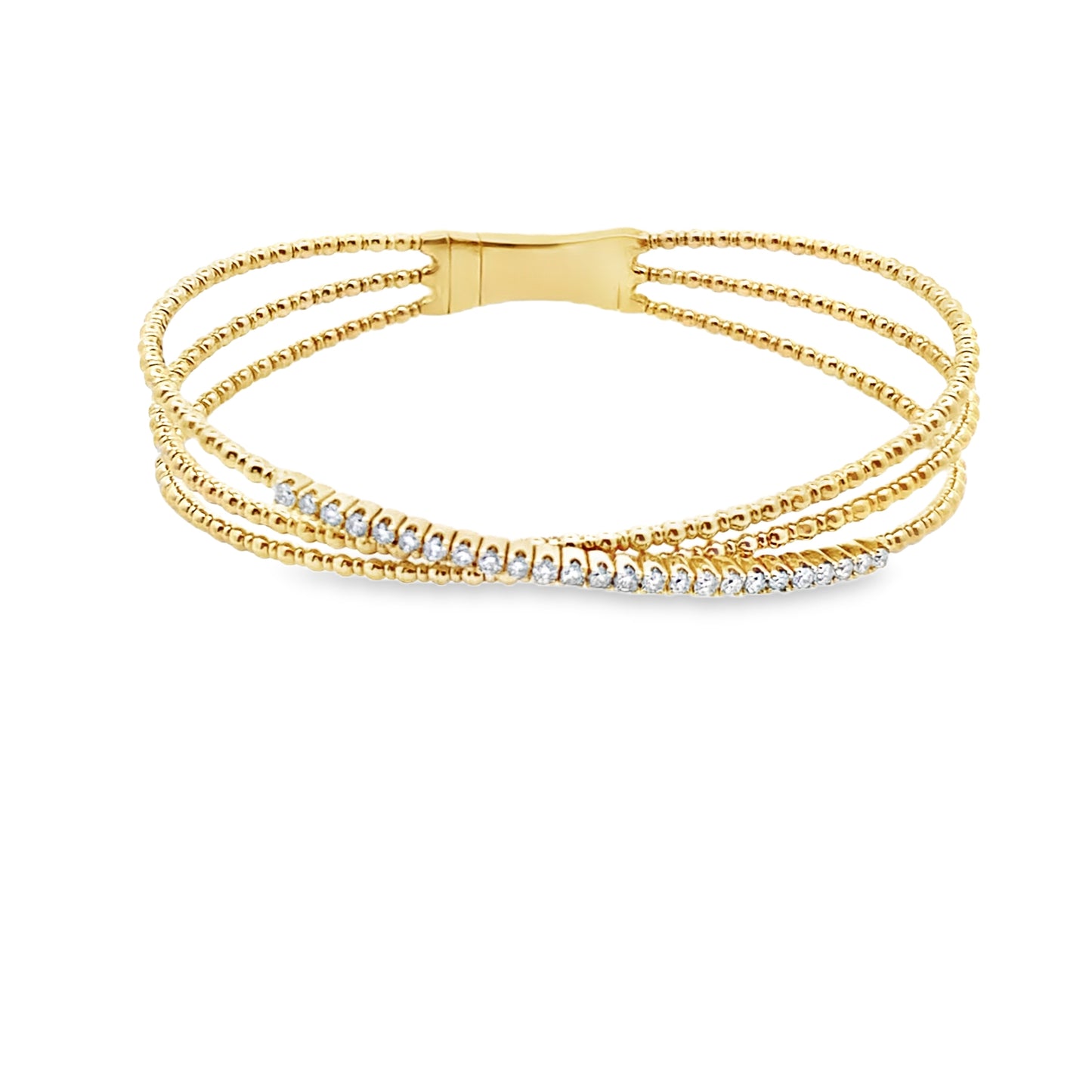 Diamond Tri Bangle Flexible Bracelet in 14K Gold