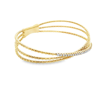 Diamond Tri Bangle Flexible Bracelet in 14K Gold