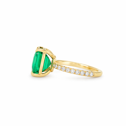 Green Emerald-Cut Pave Diamond Statement Ring in 14K Gold