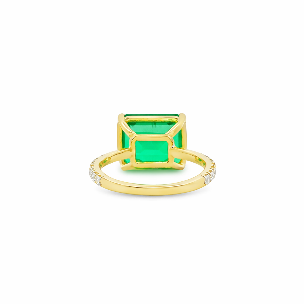 Green Emerald-Cut Pave Diamond Statement Ring in 14K Gold