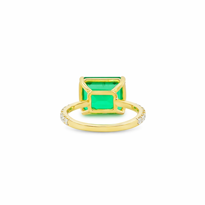 Green Emerald-Cut Pave Diamond Statement Ring in 14K Gold