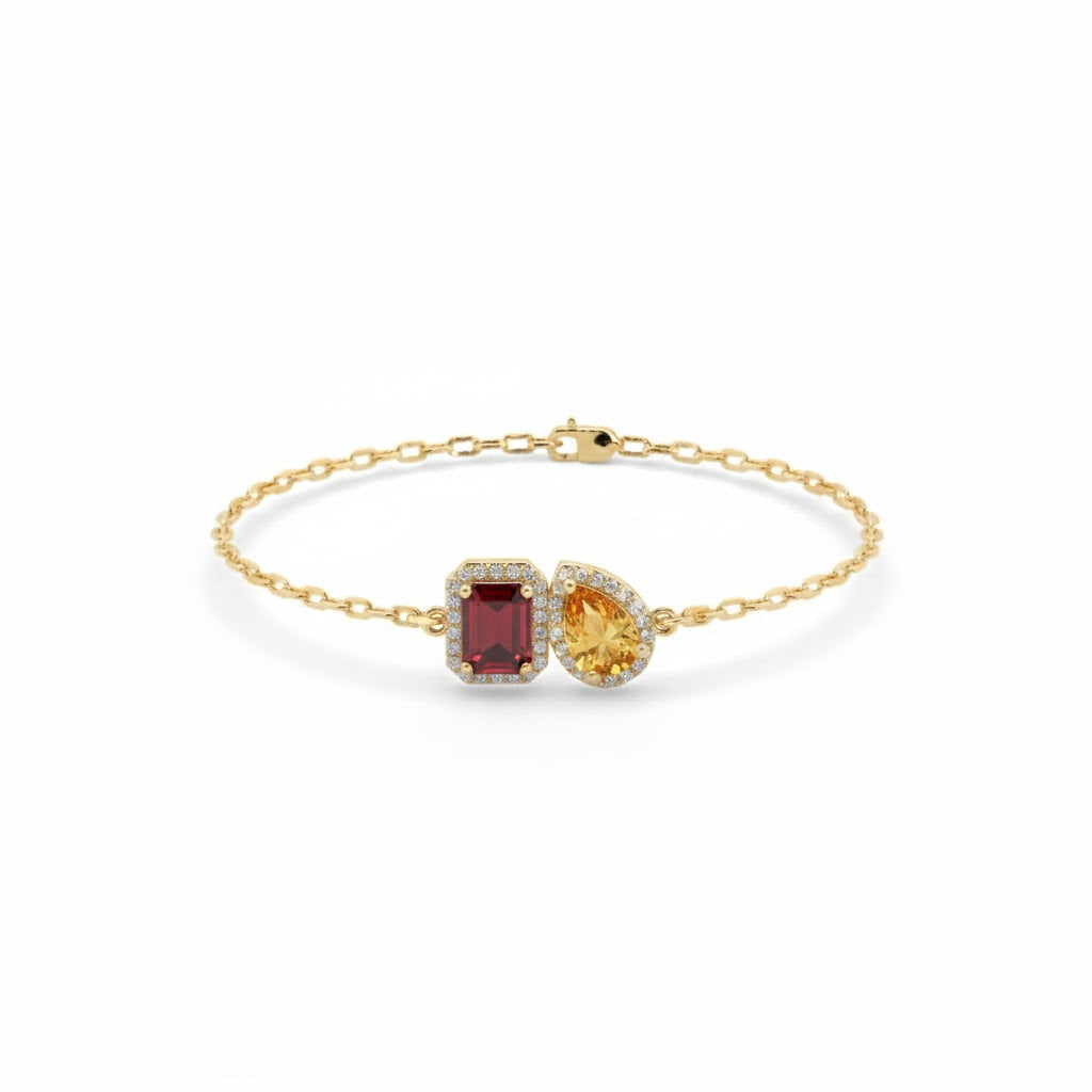 Toi Et Moi Gemstone and Diamond Halo Bracelet Chain