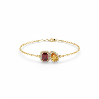 Toi Et Moi Gemstone and Diamond Halo Bracelet Chain